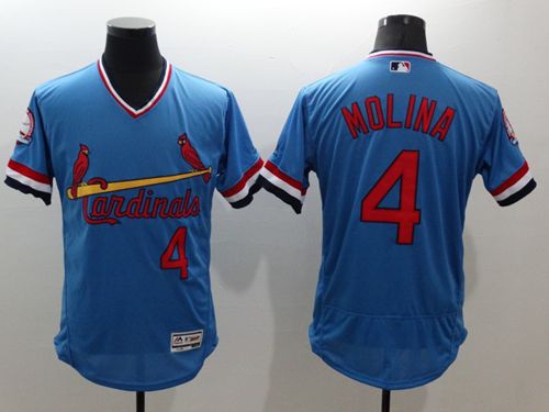 Cardinals #4 Yadier Molina Light Blue Flexbase Authentic Collection Cooperstown Stitched MLB Jersey - Click Image to Close